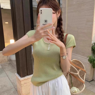 宽松短袖 韩系冰丝针织衫 小衫 天高弹力打底短款 t恤内搭上衣 女夏季