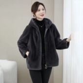 2025年海宁金貂绒水貂贝诗格毛皮草短款 大衣外套女连帽皮毛一体