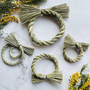 日本注连绳新年花环diy稻草环墙面墙上装饰花环装饰品茅草环挂饰