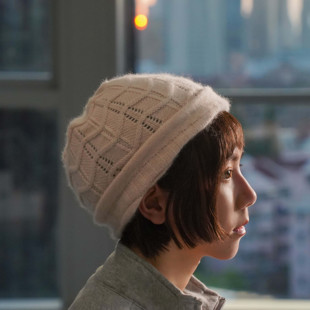 邓紫棋同款羊绒帽子女秋冬启示录专辑周边新款米色勾花针织毛线帽