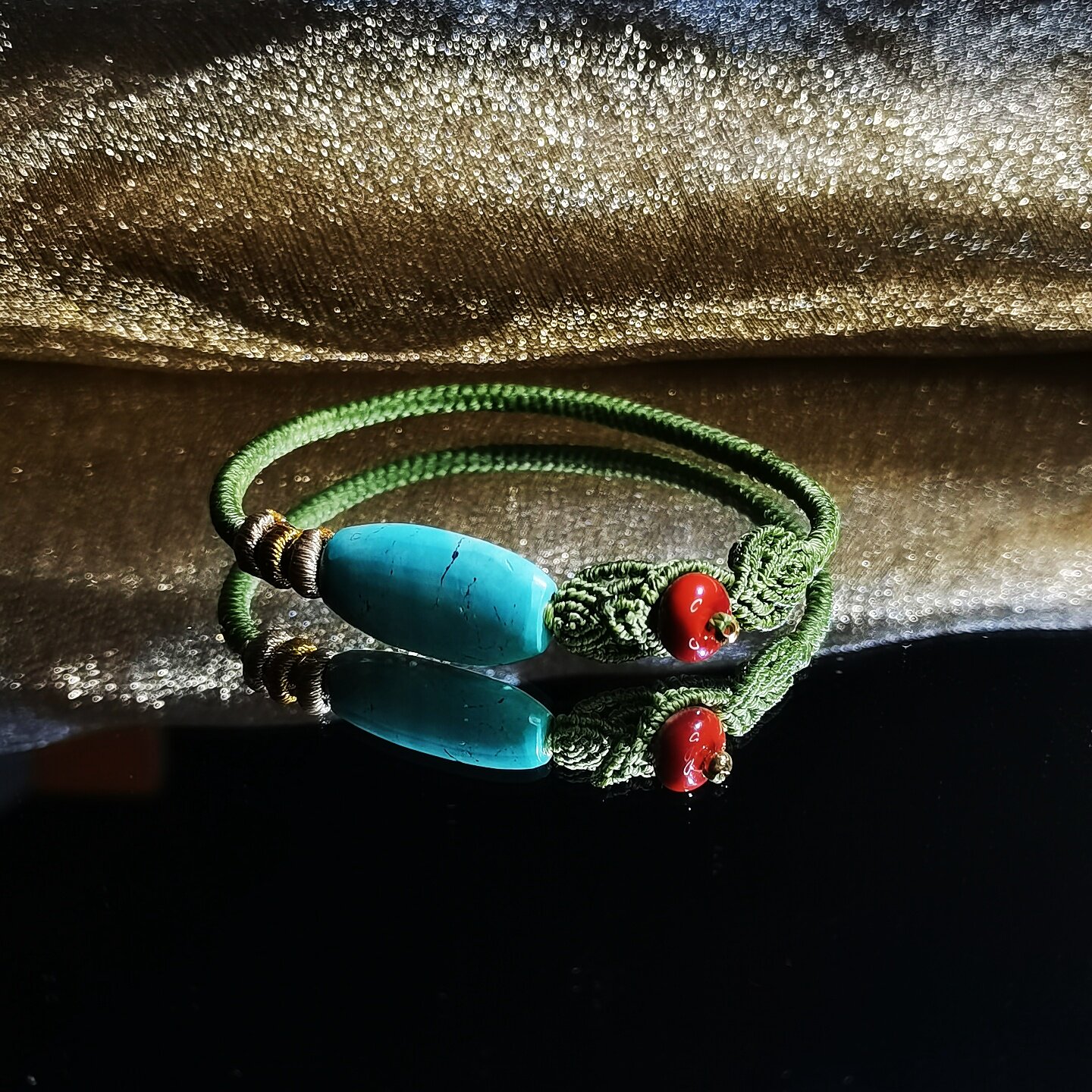 编织天然原矿绿松石转运珠手绳扁珠原创设计男女款手链