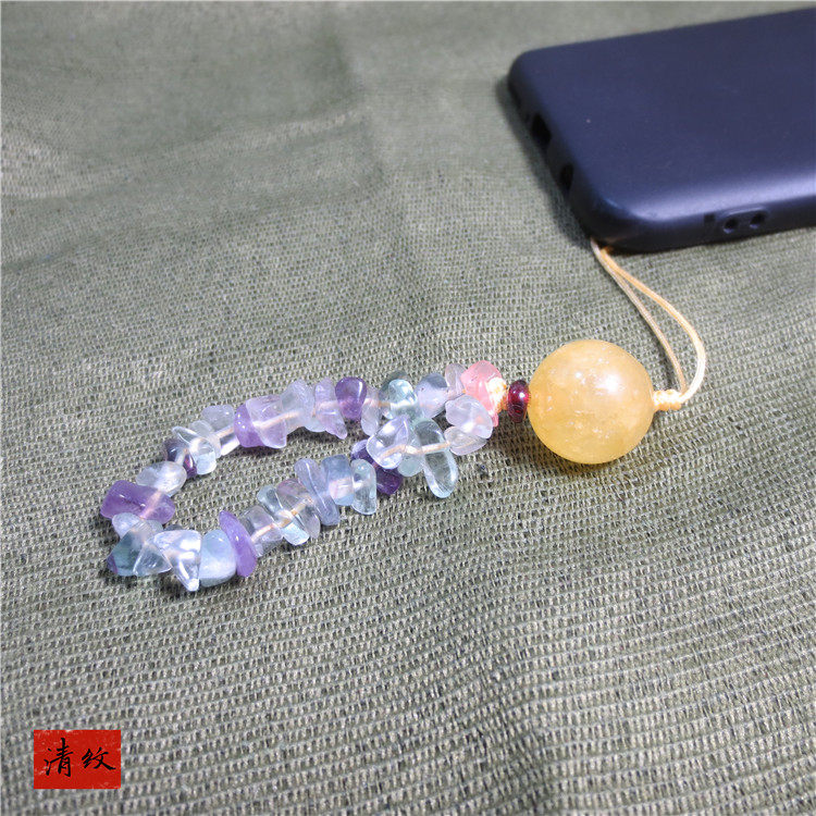 清纹 手编天然水晶碎花手机挂绳饰品中国风包袋挂链情侣挂饰