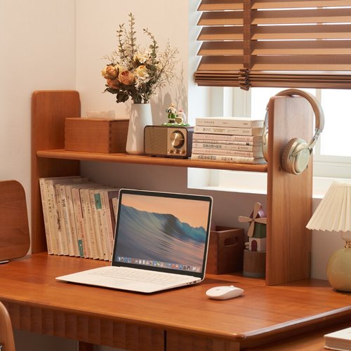 家房子北欧樱桃木桌面书架置物架