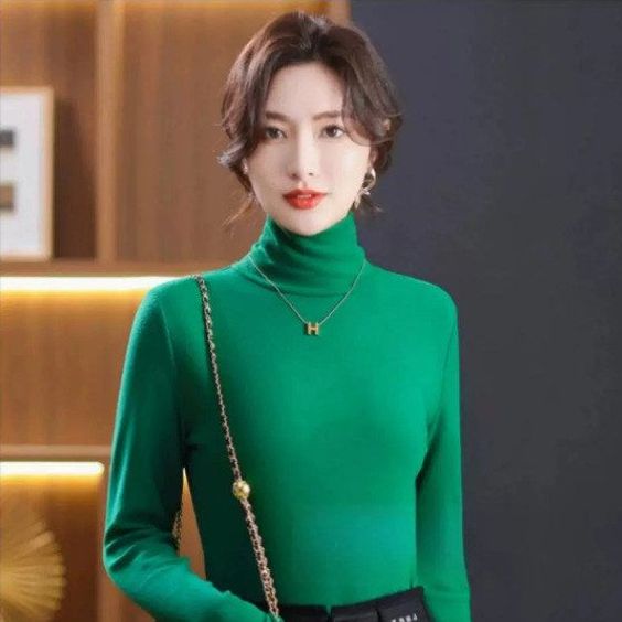 秋冬款双面澳绒上衣安哥拉红高领打底衫女百搭高级感气质修身内搭