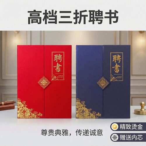 A4竖版聘书封套浮雕烫金