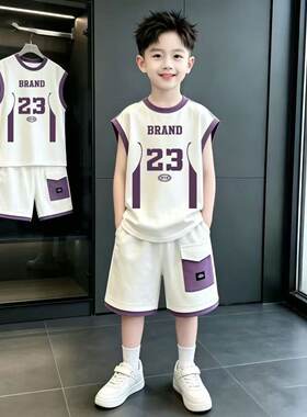 男童夏装套装2026新款儿童无袖背心衣服中学生夏季时髦运动两件套