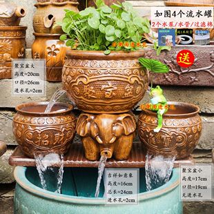 复古中式瀑布流水罐庭院酒店民宿养鱼水缸过滤增氧造景装饰陶罐