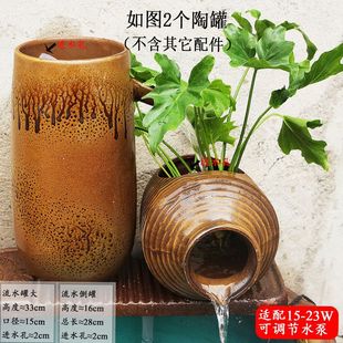 手工柴烧diy陶罐循环瀑布流水开缝搭配造景无孔创意复古清仓包邮