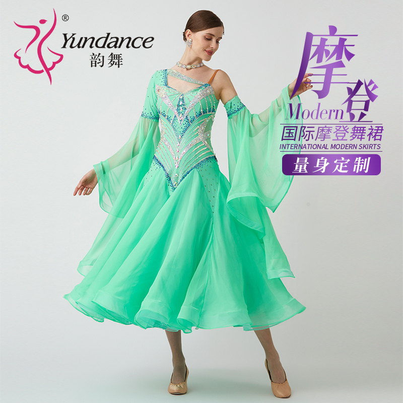 Yundance韵舞新款国标摩登舞服交谊舞表演出比赛服连衣裙专业定制