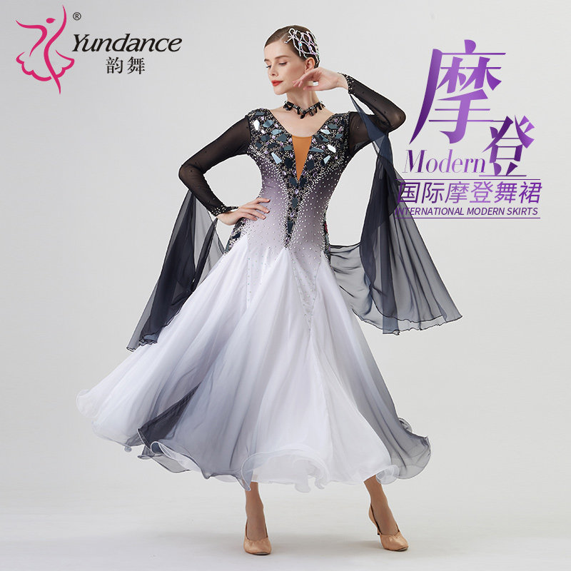 【定制】韵舞新款国标摩登舞蹈表演出比赛服装华尔兹交谊舞连衣裙