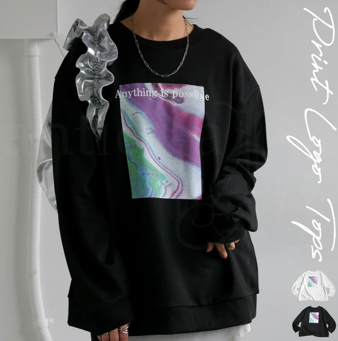 日本海外直邮2025秋女装代购时尚休闲宽松印花花纹卫衣上衣