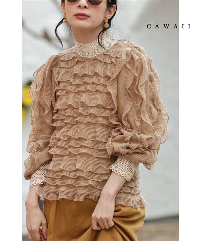 日本海外直邮2024春女装代购褶边花边荷叶边休闲时尚甜美衬衫上衣