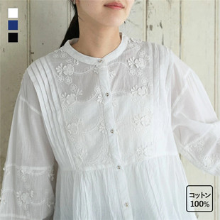 日本海外直邮2025秋女装代购透明感纯棉花朵小花气质文静休闲衬衫