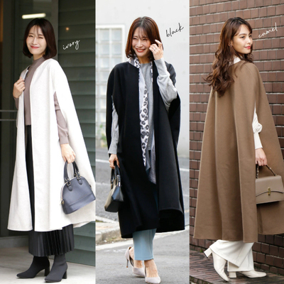 日本海外直邮2025秋冬女装代购时尚休闲斗篷马甲外套毛呢大衣
