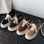 2025秋季新款磨砂牛皮板鞋女ins潮流复古百搭系带厚底中跟休闲鞋