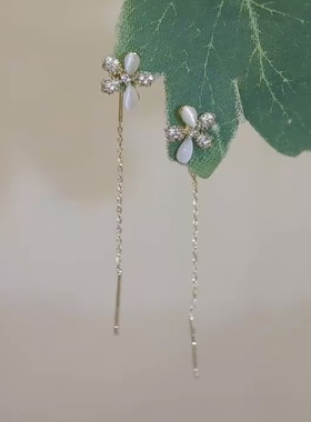 猫眼石小花流苏耳钉显脸瘦耳线