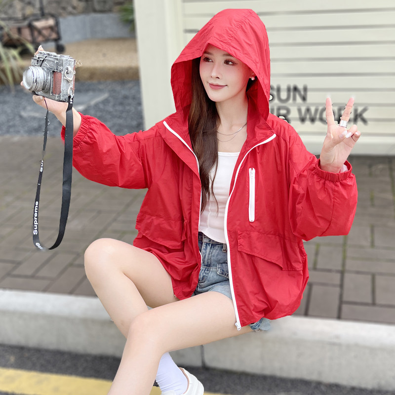 短款大码宽松透气连帽防晒衣女夏
