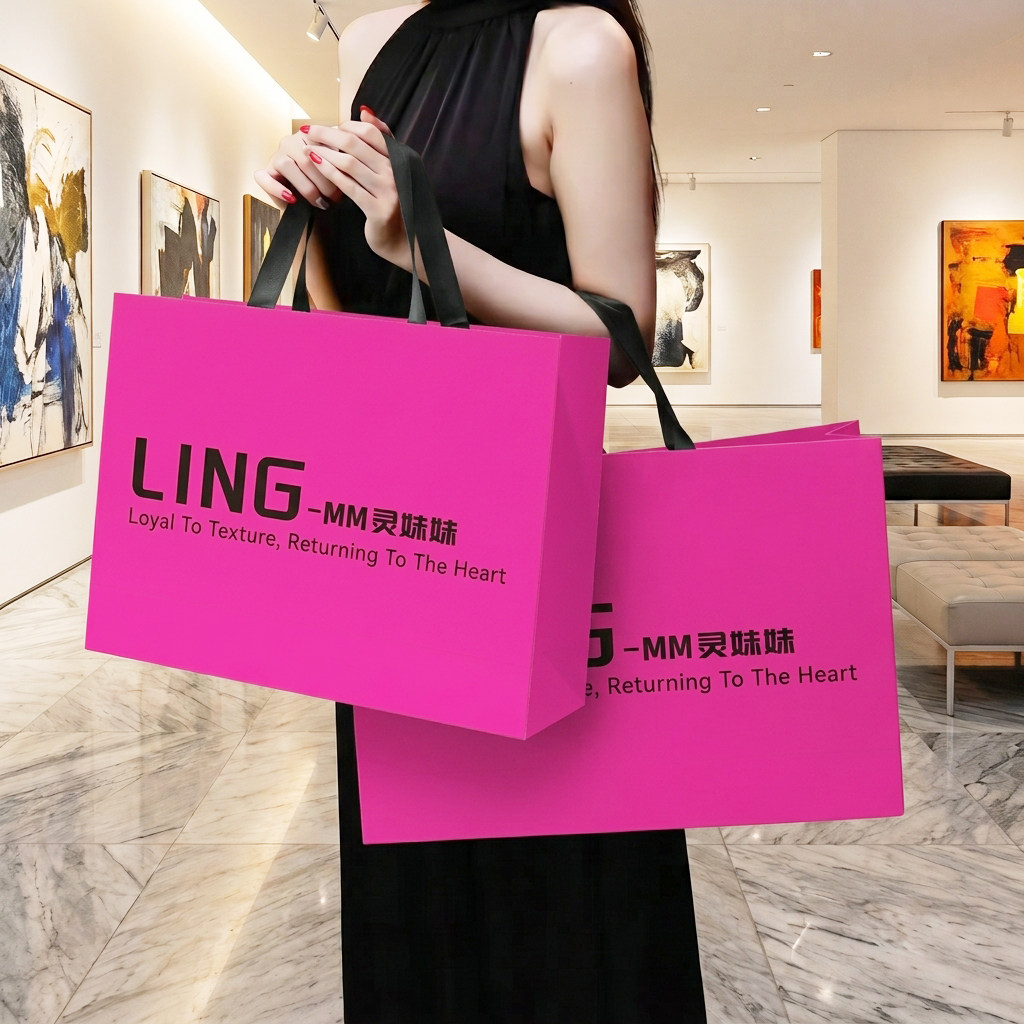 玫红色服装店手提袋定制衣服包装高级纸袋印刷logo女装店购物袋子