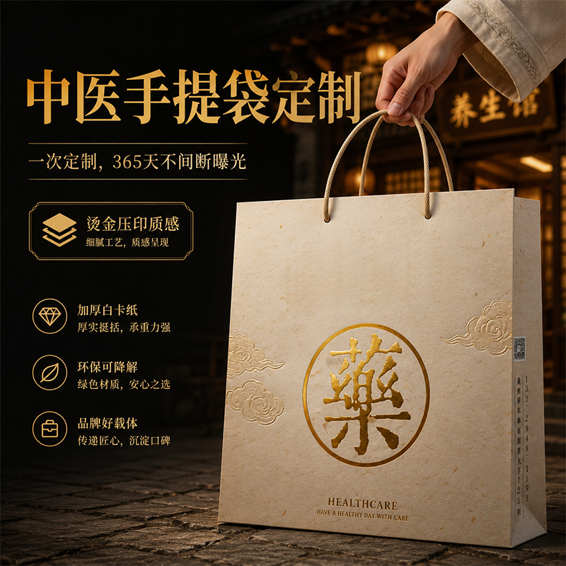 中医卡纸袋定制手提袋药食同源养生茶饮医院中药材包装纸袋定做