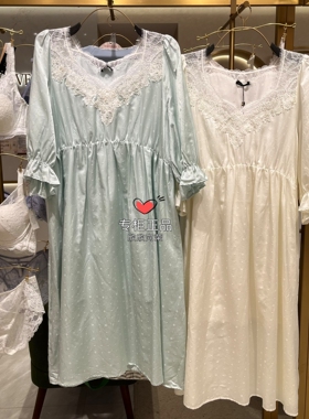 兰卡文女LC44XF1中袖蕾丝连衣裙家居裙可外穿宫廷风双层棉+桑蚕丝