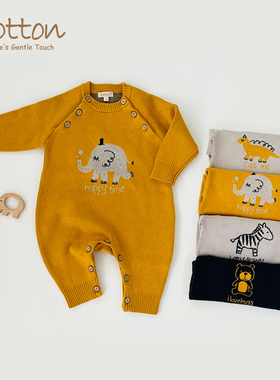 有机棉婴儿针织连体衣洋气宝宝秋冬毛衣新生儿线衫加厚保暖慵懒风