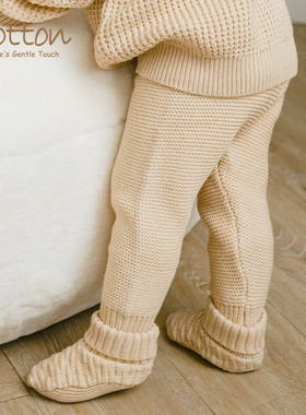 eotton婴儿针织线衫新生儿童毛衣毛裤纯棉秋冬保暖长裤男女宝宝裤