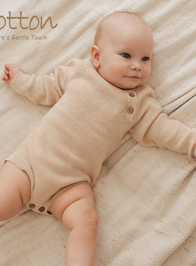 eotton婴儿针织连体衣秋冬彩棉宝宝线衫包屁衣新生儿长袖毛线哈衣