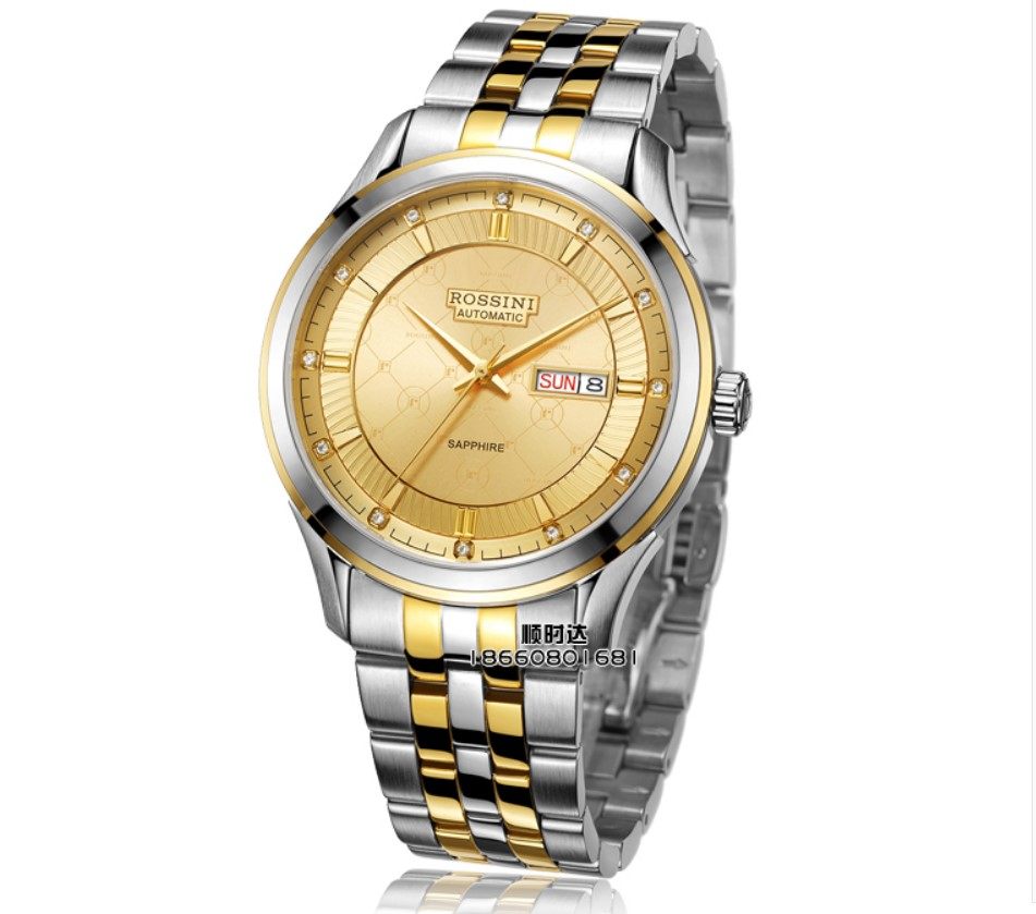 罗西尼手表男7519自动机械机18k黄金商务情侣防水星期日历7520女