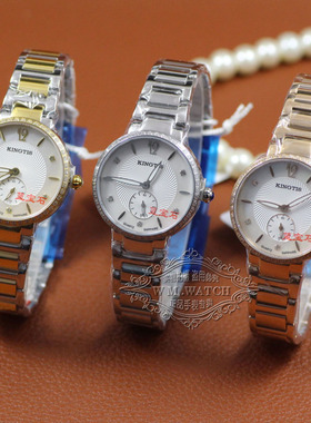 精铁时时尚镶钻女士石英机芯表女手表防水精钢独立秒针贝壳面6020