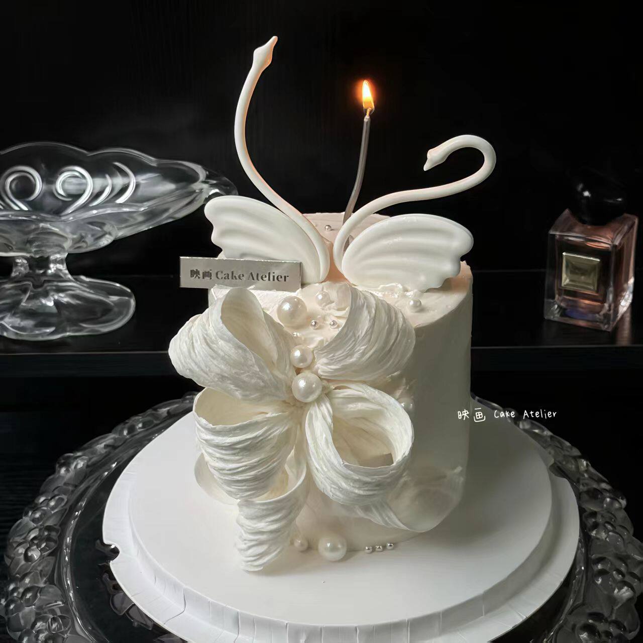 包邮网红天鹅山茶花高级感威化纸小仙女生日插件唯美蛋糕装饰摆件