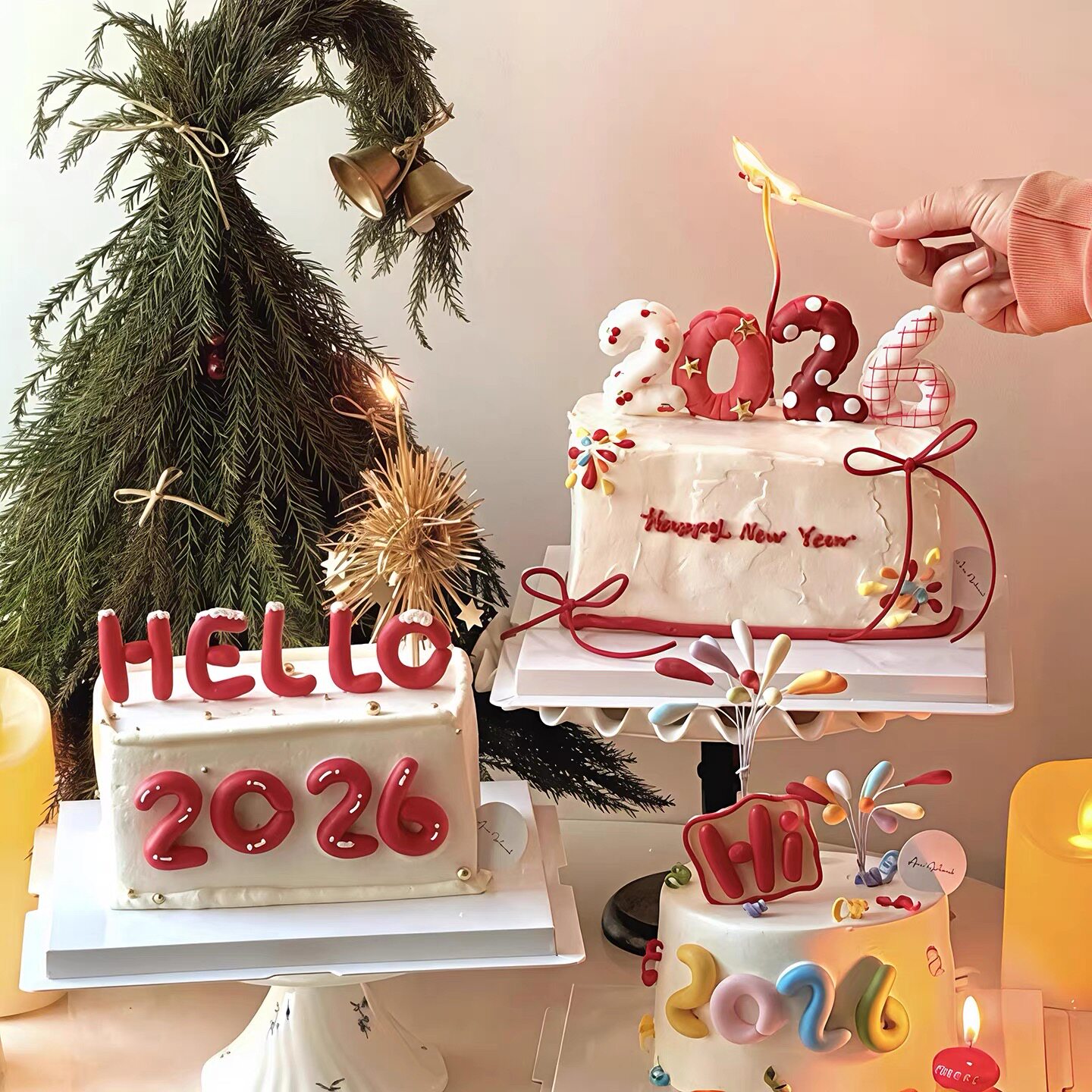 网红跨年新年数字气球硅胶模具2026蛋糕蜡烛金色拉着蛋糕插件装扮