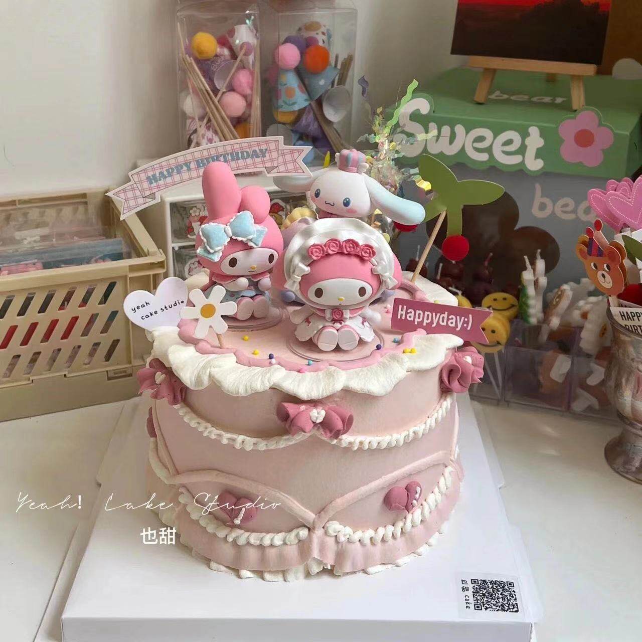 三丽鸥玉桂狗美乐蒂发光卡通蛋糕装饰摆件女孩粉色生日气球插件