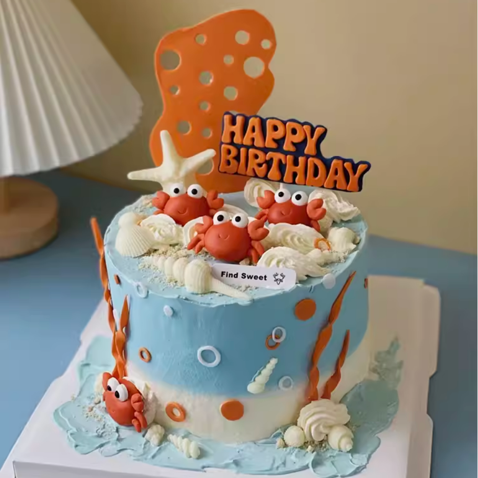 巨蟹座生日蛋糕装饰摆件星座系男孩女孩生日蛋糕软陶螃蟹插件插牌