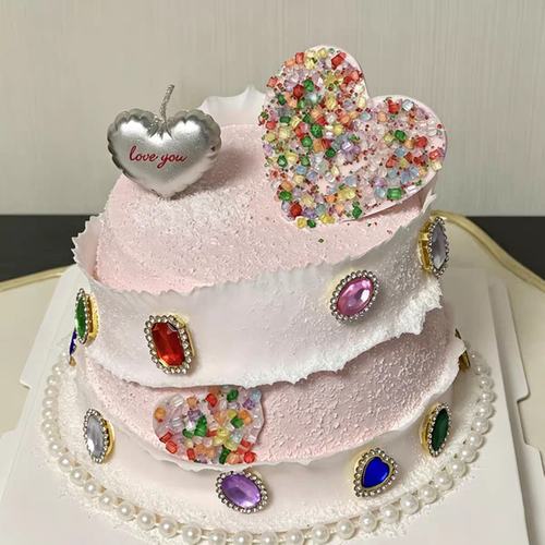 网红彩钻爱心蛋糕摆件爱心蜡烛毛毡生日帽装饰插件情侣纪念日甜品