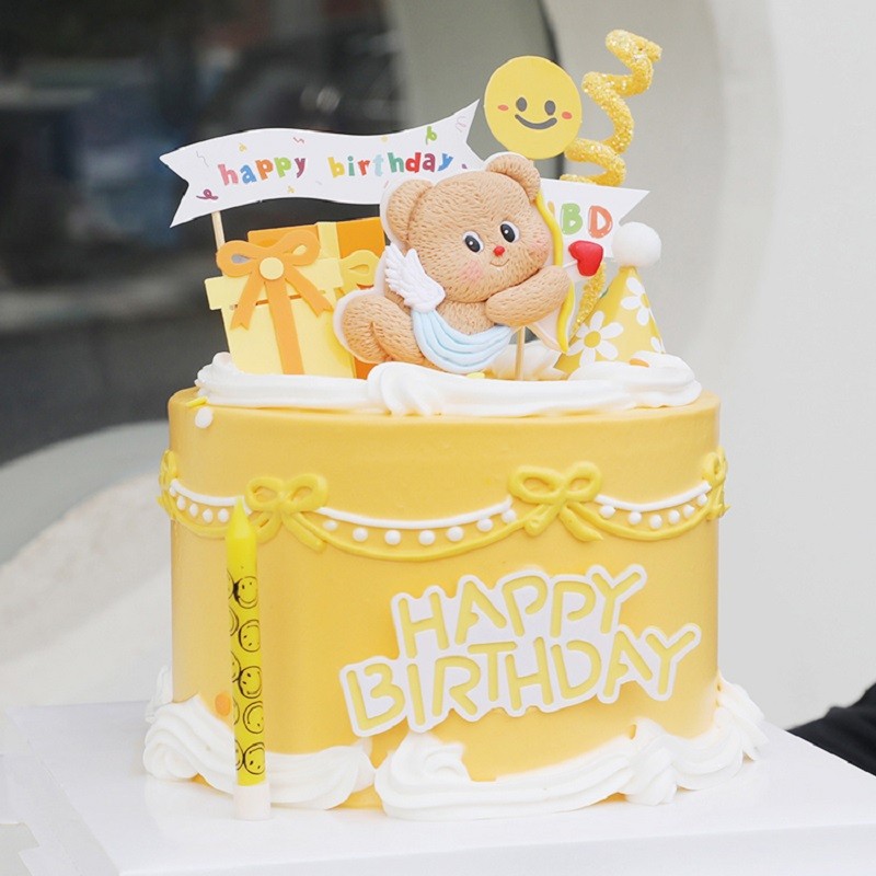 网红软陶黄色小熊宝宝烘焙摆件卡通可爱黄油熊生日蛋糕装饰插件款