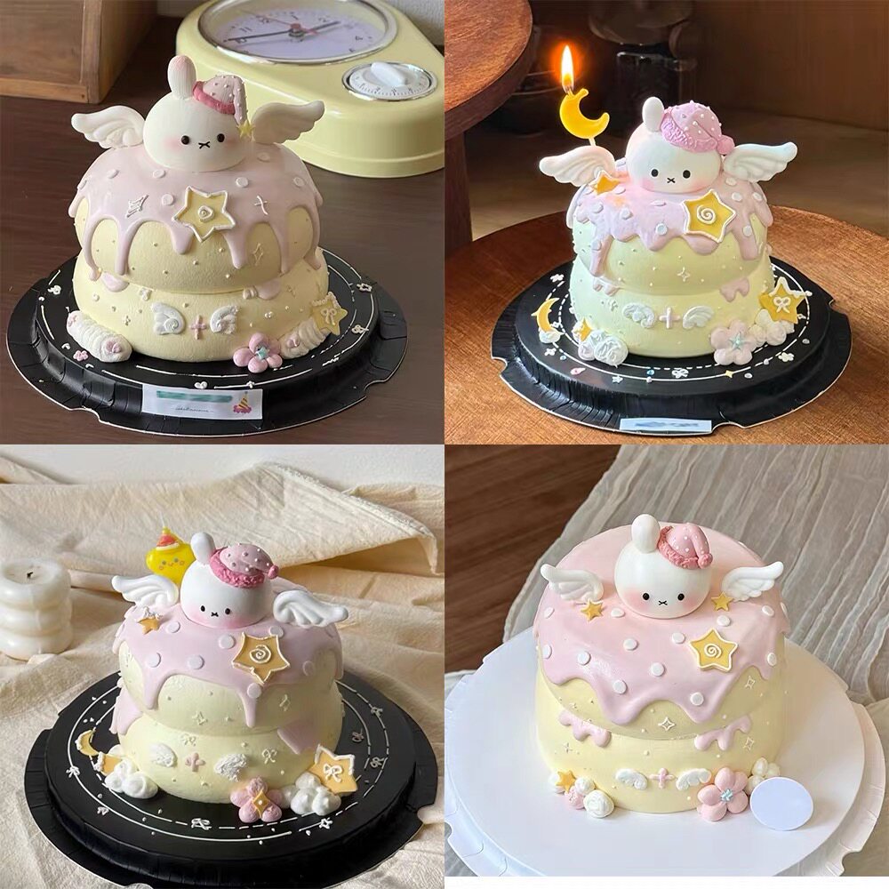 ins风卡通米菲兔蛋糕装饰软胶立体紫帽小兔子生日蛋糕装饰插件款