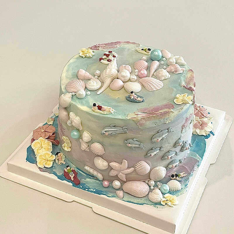 夏日海洋主题蛋糕装饰女生生日美人鱼尾巴海螺唯美贝壳硅胶模具