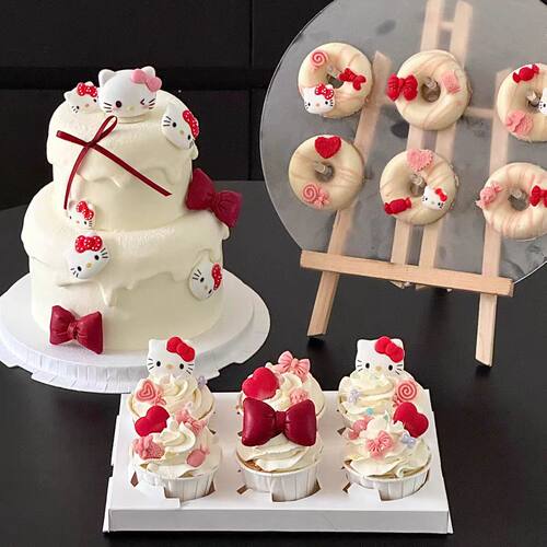 网红kt猫凯蒂猫女孩小公主生日派对烘焙装扮插件纸杯蛋糕装饰摆件