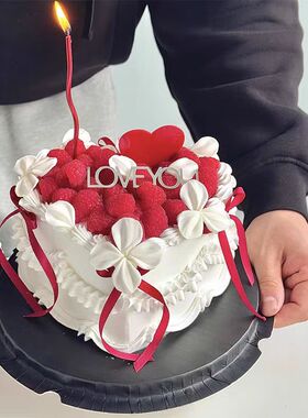 2.14情人节网红烘焙蛋糕装饰ins风亚克力爱心LOVE YOU插件丝带