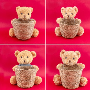网红爆款抱抱桶小熊花束材料糖炒栗子花束抱抱熊竹篮抱抱桶diy