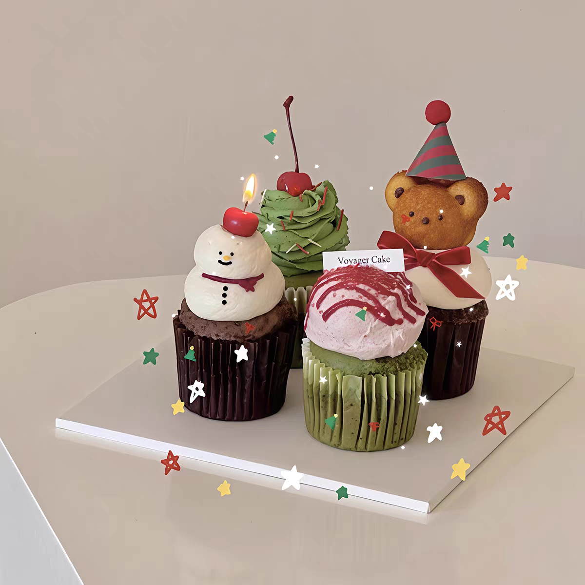 ins风圣诞节网红迷你帽子小熊爱心蜡烛插件烘焙纸杯蛋糕装饰摆件