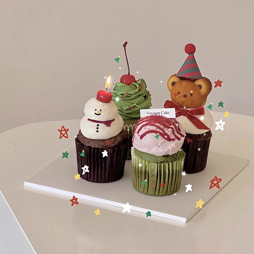 ins风圣诞节网红迷你帽子小熊爱心蜡烛插件烘焙纸杯蛋糕装饰摆件