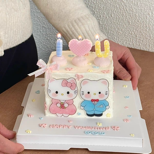 2.14情人节情侣kt猫印刷马卡龙爱心蜡烛烘焙装扮亚克力蛋糕装饰