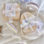 花束礼物包装烘焙手工diy蝴蝶结纱带2.5cm四色条纹涤纶带织带丝带