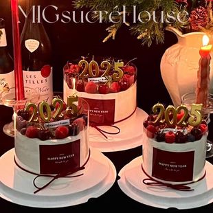 year贴纸元 new 旦跨年派对插件 饰happy 2025新年数字蜡烛蛋糕装