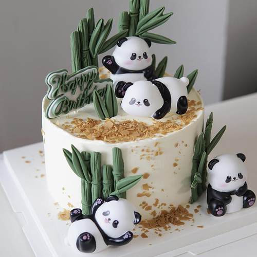 网红烘焙蛋糕装饰可爱熊猫棉花糖竹子饼干模具生日派对插件摆件