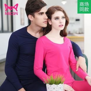 貓人情侶保暖內(nèi)衣男女士修身 套裝 純棉青年薄款 棉毛杉圓領(lǐng) 秋衣秋褲
