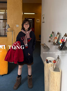 MONI 2色幸运小马刺绣戴帽卫衣/羊羔毛毛边牛仔裙/口袋牛仔裤