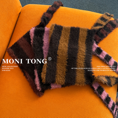 MONI 仿貂毛条纹猫耳朵针织帽