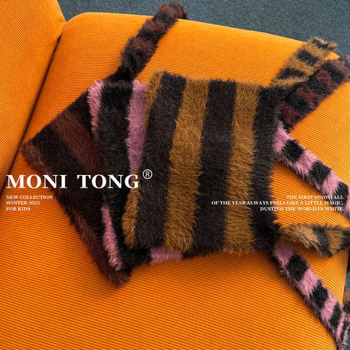 MONI 仿貂毛条纹猫耳朵针织帽